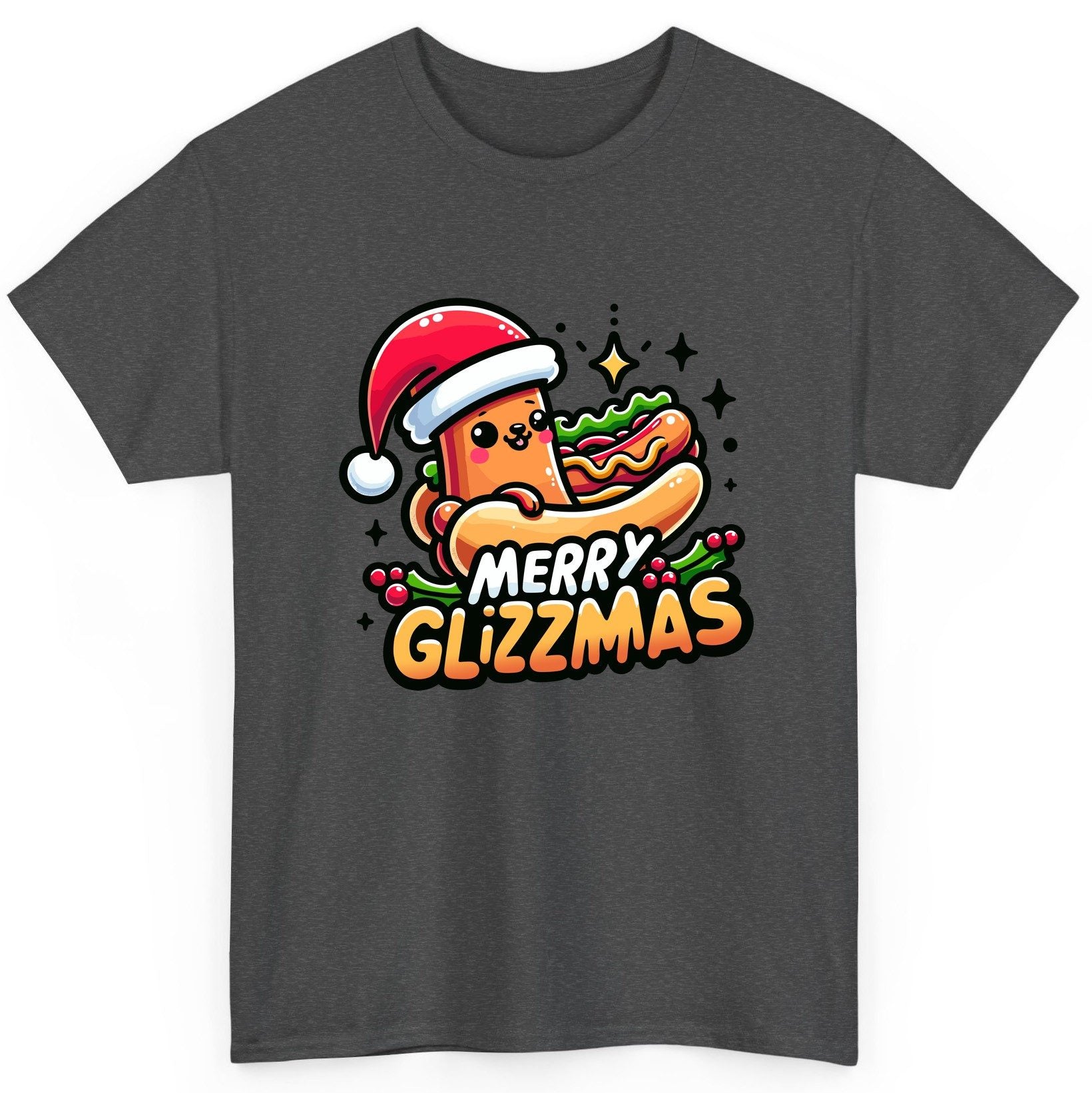 Merry Glizzmas hot dog T-Shirt Dark Heather product mockup