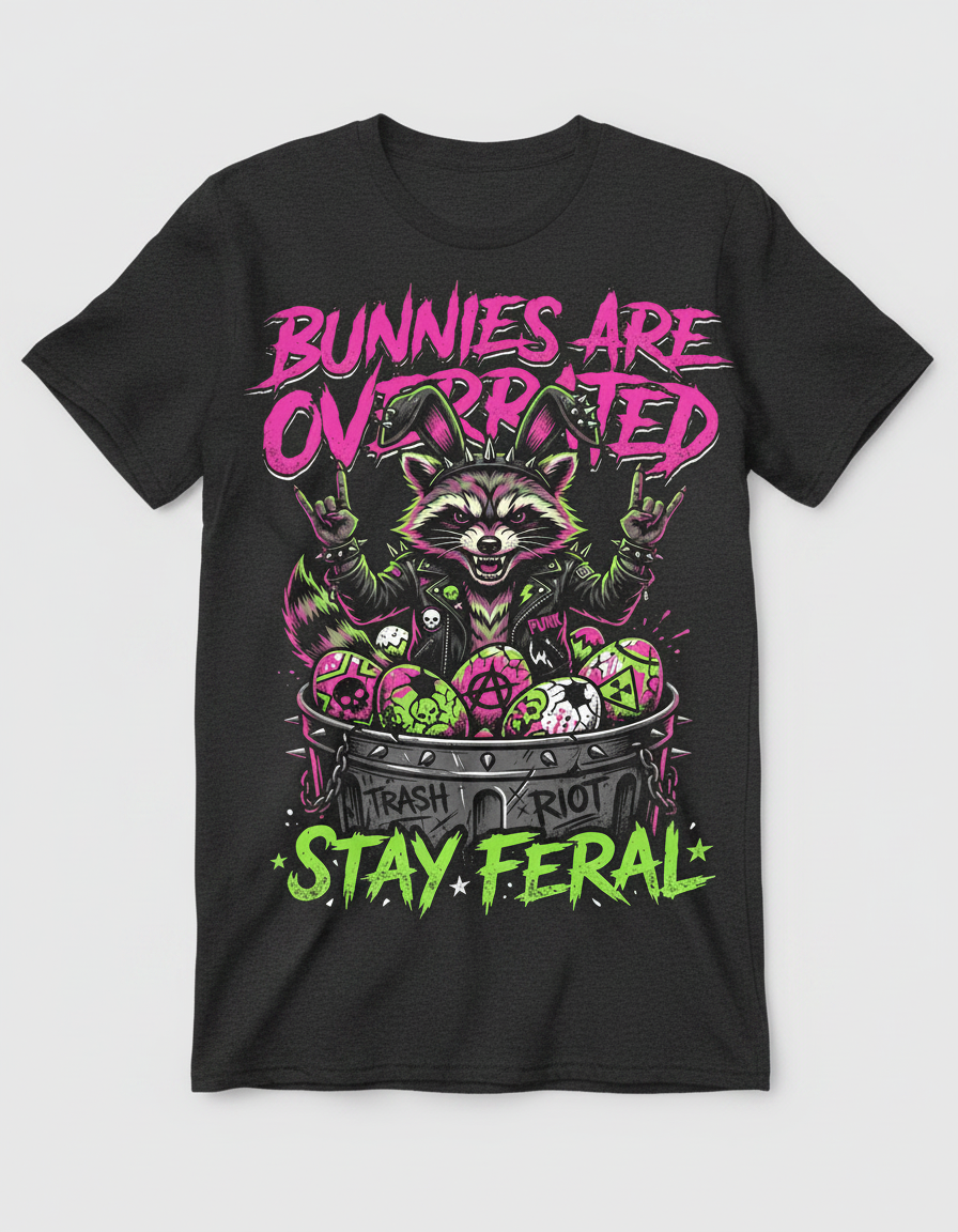 Punk Rock Raccoon Bunnies Are Overrated T-Shirt - Dark Heather