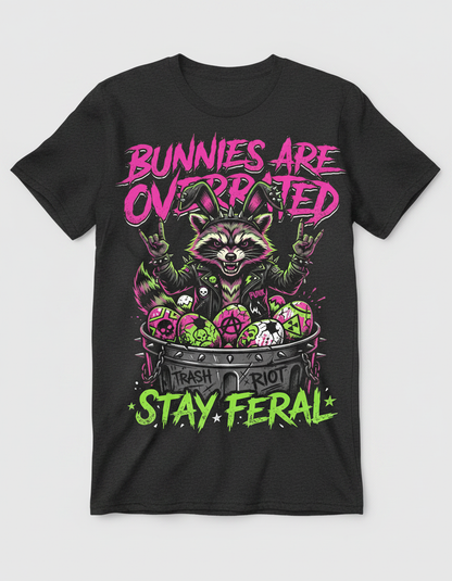 Punk Rock Raccoon Bunnies Are Overrated T-Shirt - Dark Heather