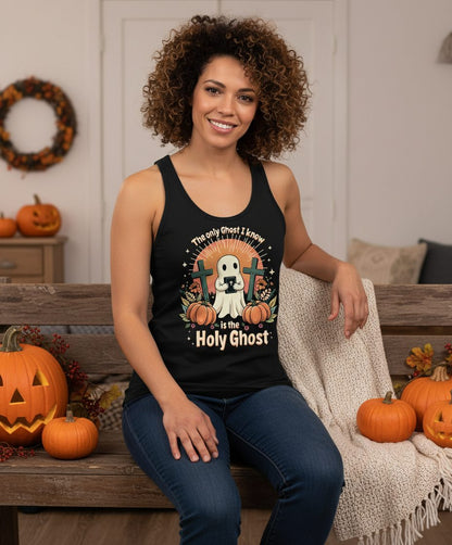 The Only Ghost I Know Is the Holy Ghost christian Halloween Tank Top Black lifestyle mockup