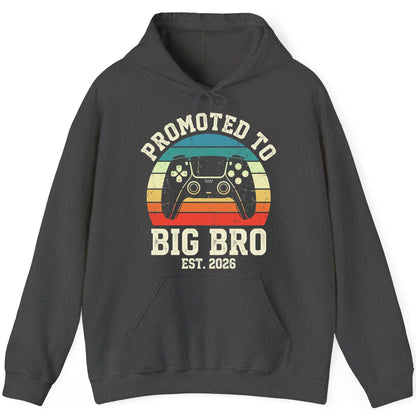 Promoted TO BIG BRO EST 2026 Retro Gaming Hoodie - product mockup - Dark Heather