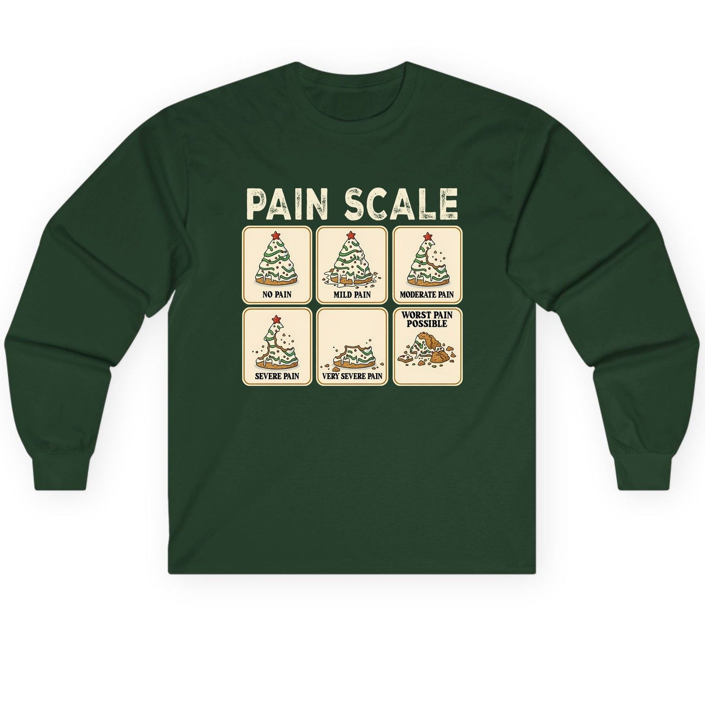 Pain Scale Christmas cookie pain scale Long Sleeve Tee Forest Green product mockup