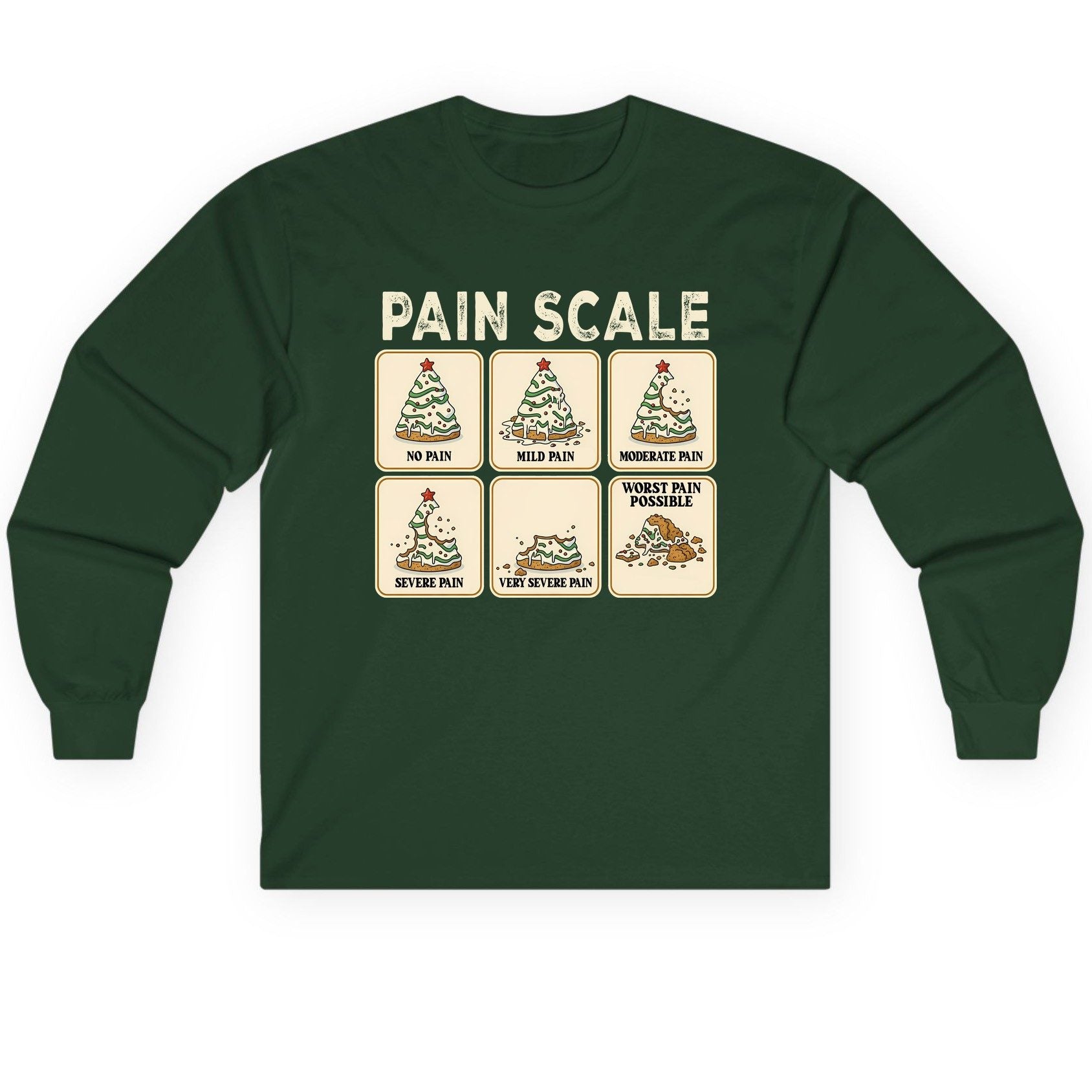Pain Scale Christmas cookie pain scale Long Sleeve Tee Forest Green product mockup
