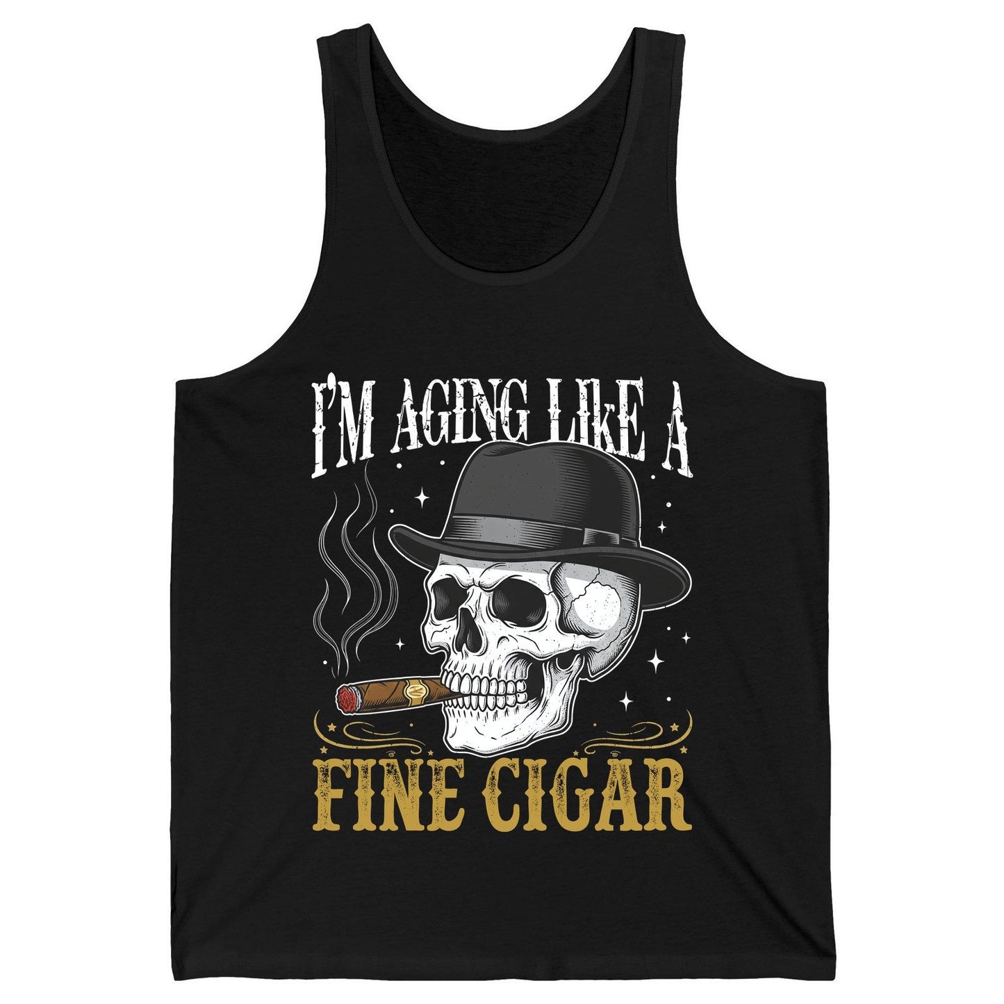 I'm Aging Like a Fine Cigar smoking skull Tank Top Black product mockup