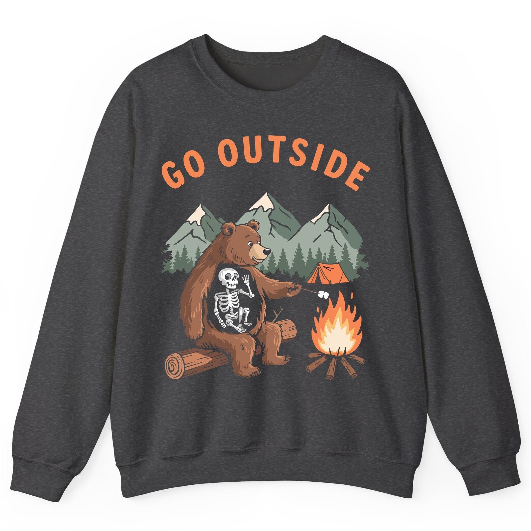 Go Outside funny bear Sweatshirt Dark Heather product mockup