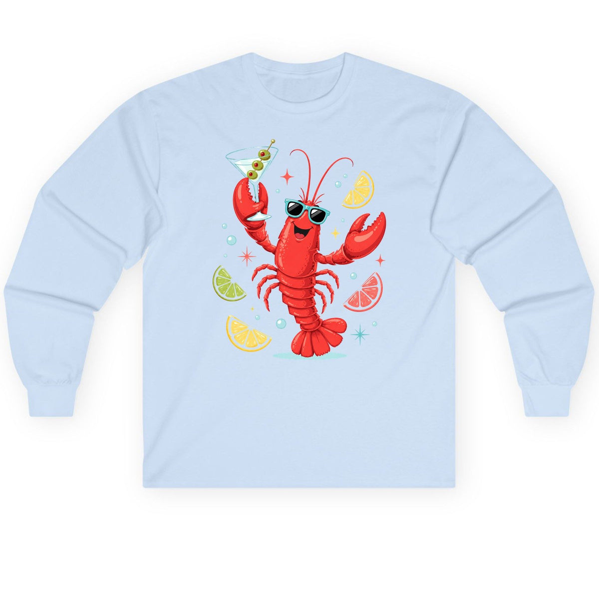 Cartoon Lobster Party lobster Long Sleeve Tee Light Blue product mockup