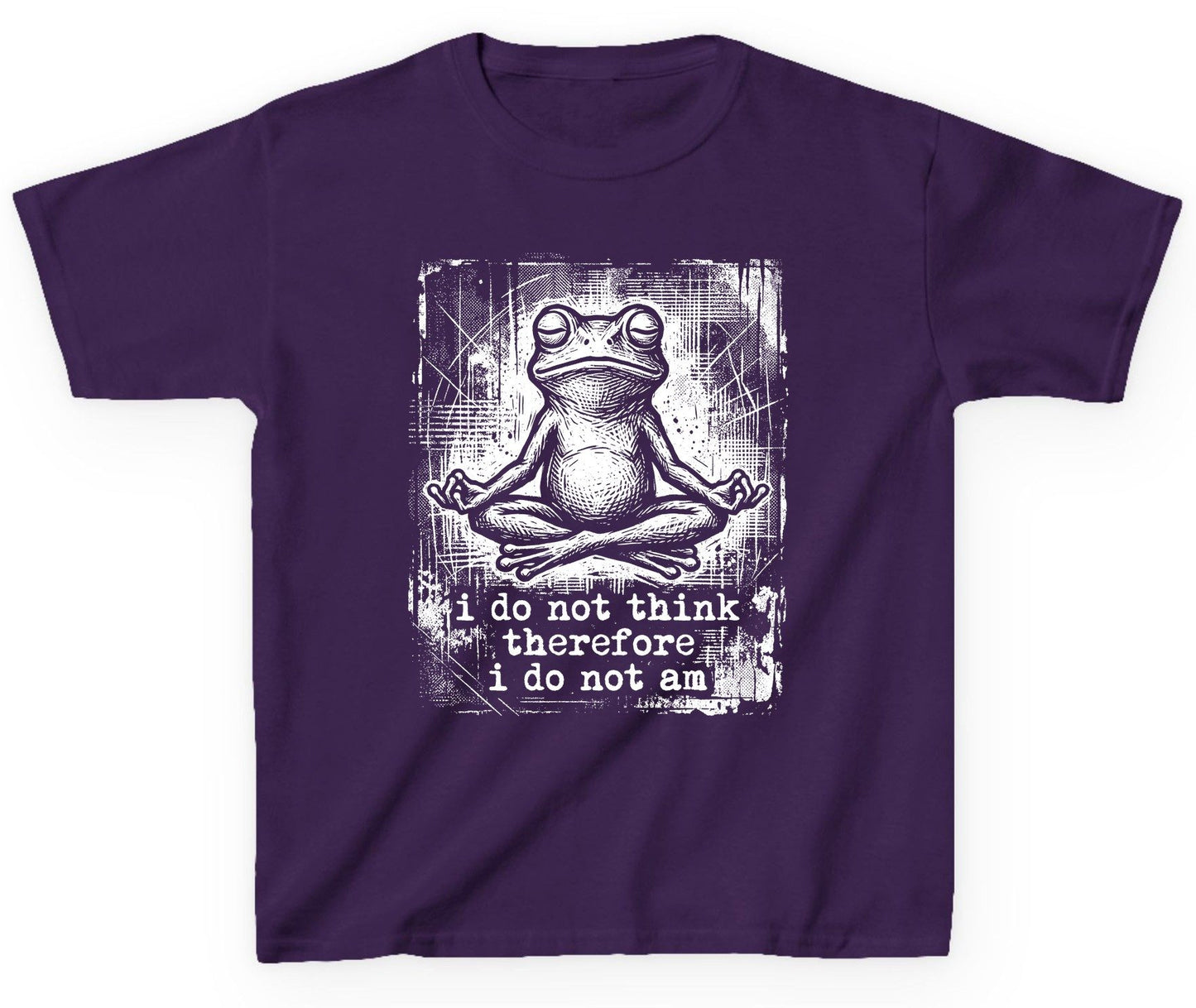 I Do Not Think Therefore I Do Not Am meditating frog Youth T-Shirt Purple product mockup