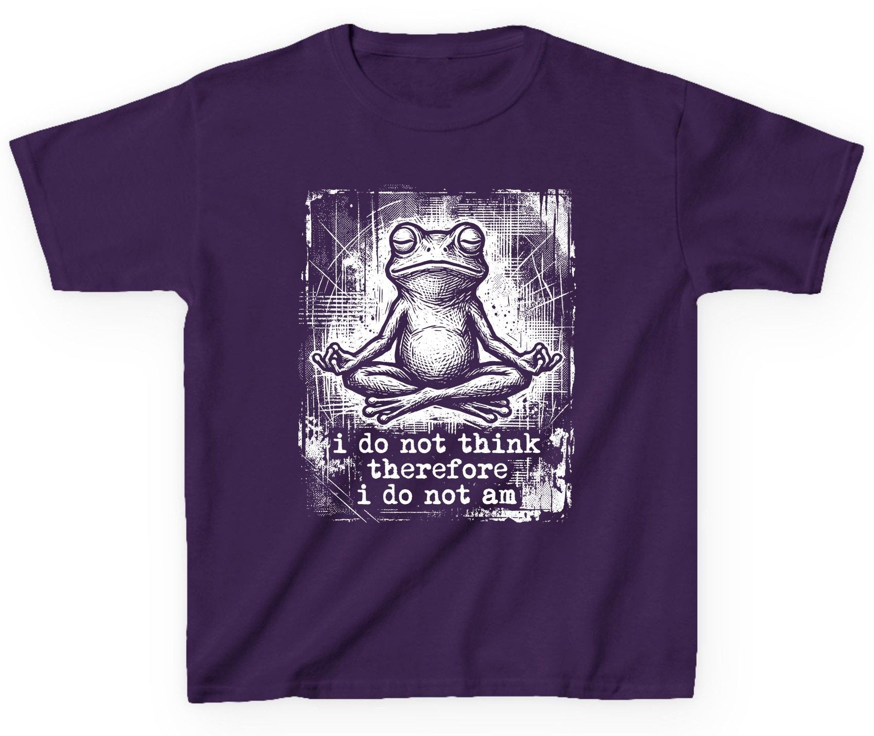 I Do Not Think Therefore I Do Not Am meditating frog Youth T-Shirt Purple product mockup