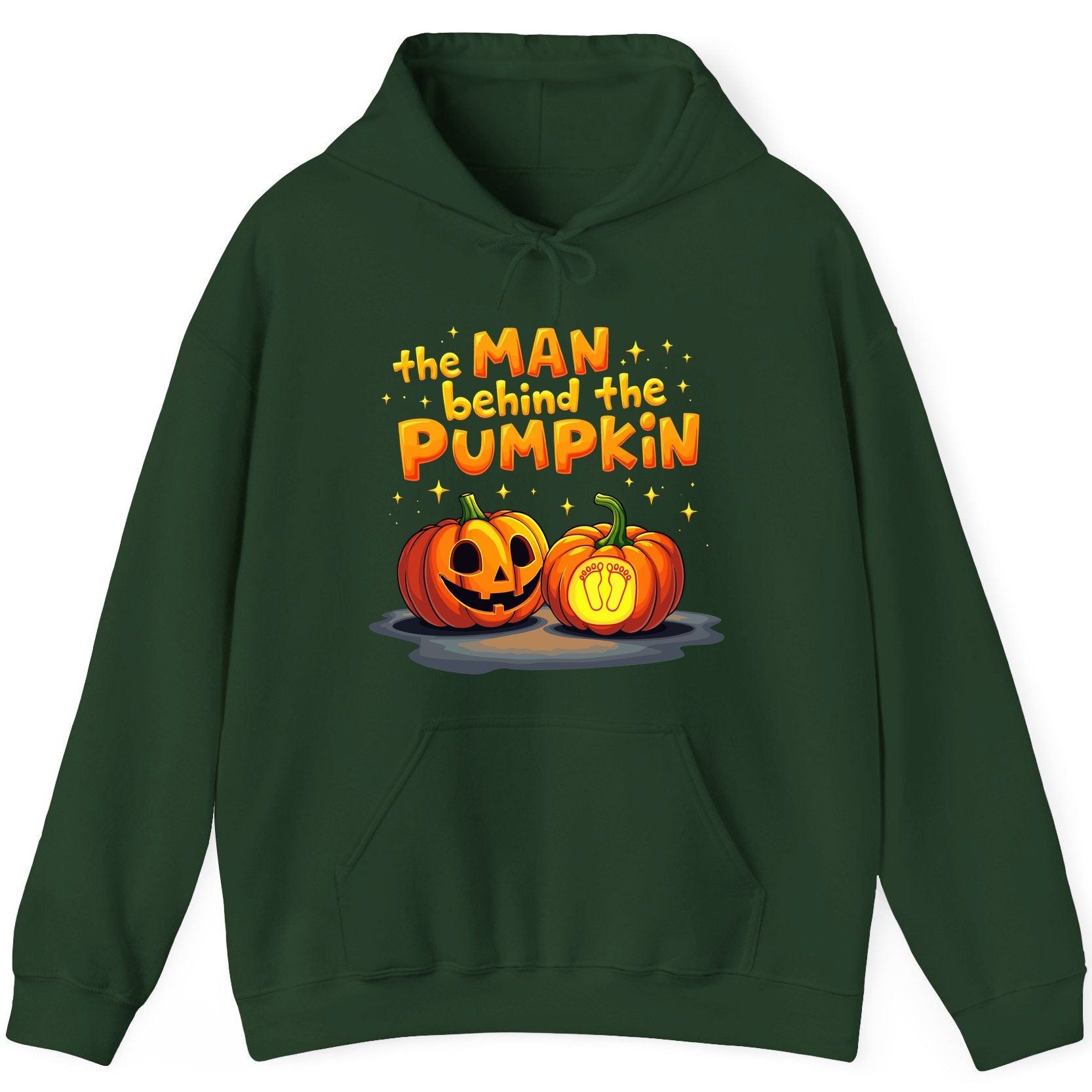 The Man Behind the Pumpkin Halloween pregnancy announcement Hoodie Forest Green product mockup