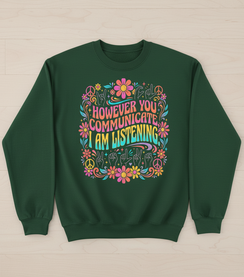 However You Communicate I Am Listening Retro Hippie Design Sweatshirt - Forest Green