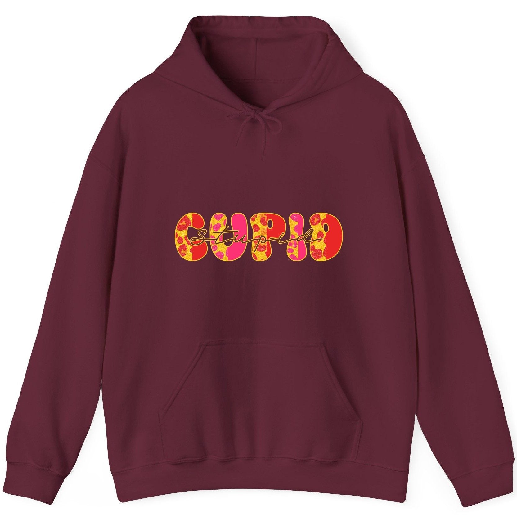 Stupid Cupid anti-Valentine's Day Hoodie Maroon product mockup