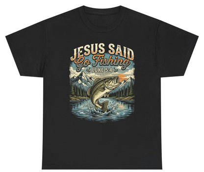 JESUS SAID Go Fishing LUKE 5 4 Retro Christian Youth T-Shirt - product mockup - Black