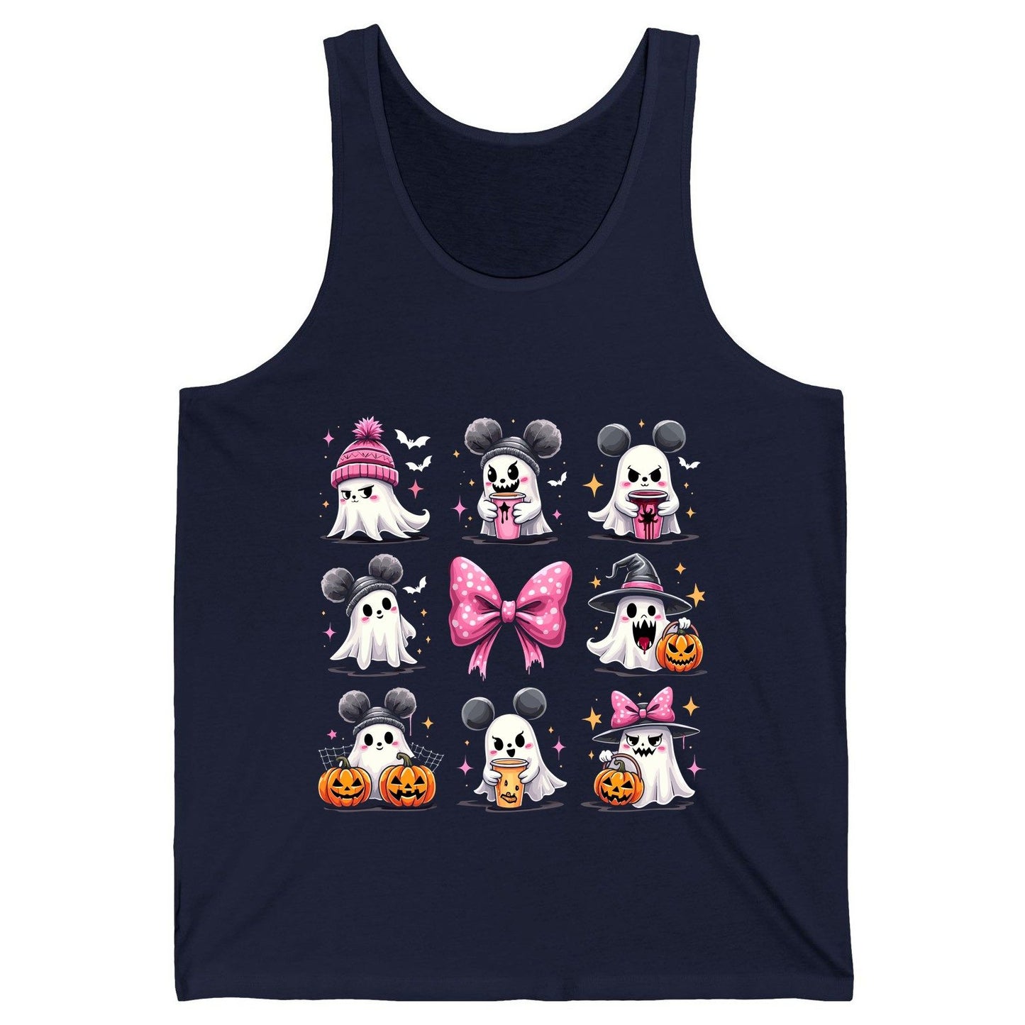 Cute Pink Halloween Ghosts Halloween ghosts Tank Top Navy product mockup