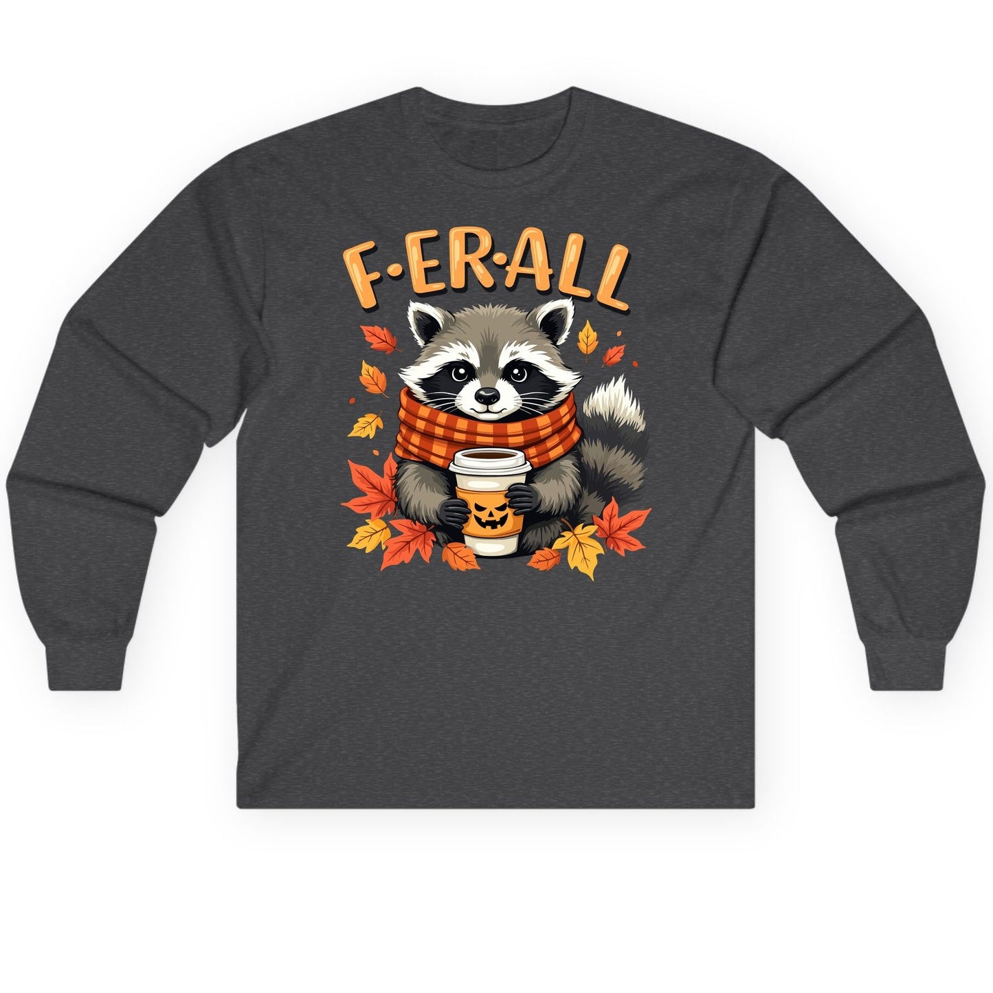 F ER All raccoon Long Sleeve Tee Dark Heather product mockup