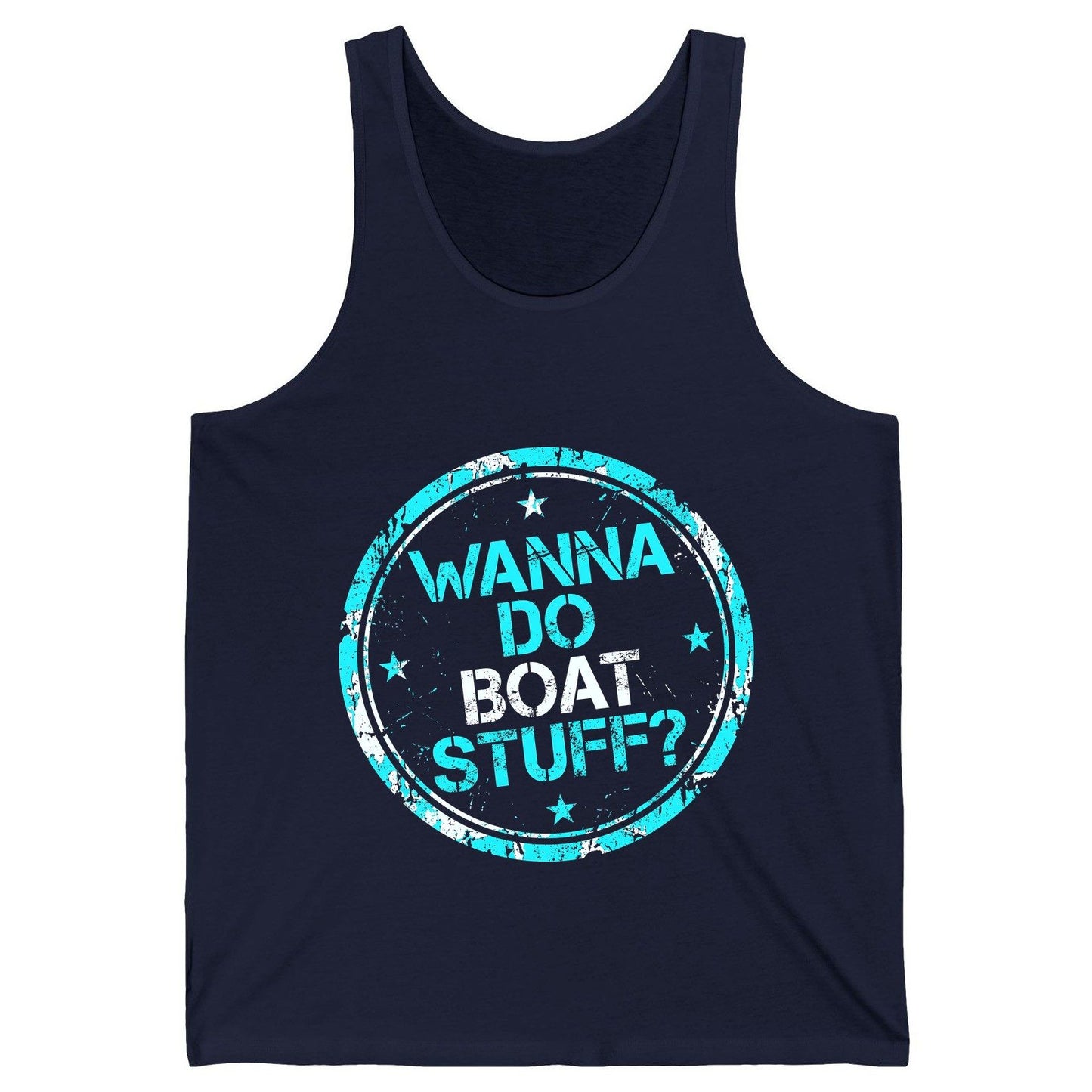 WANNA DO BOAT STUFF Funny Boating Tank Top - product mockup - Navy