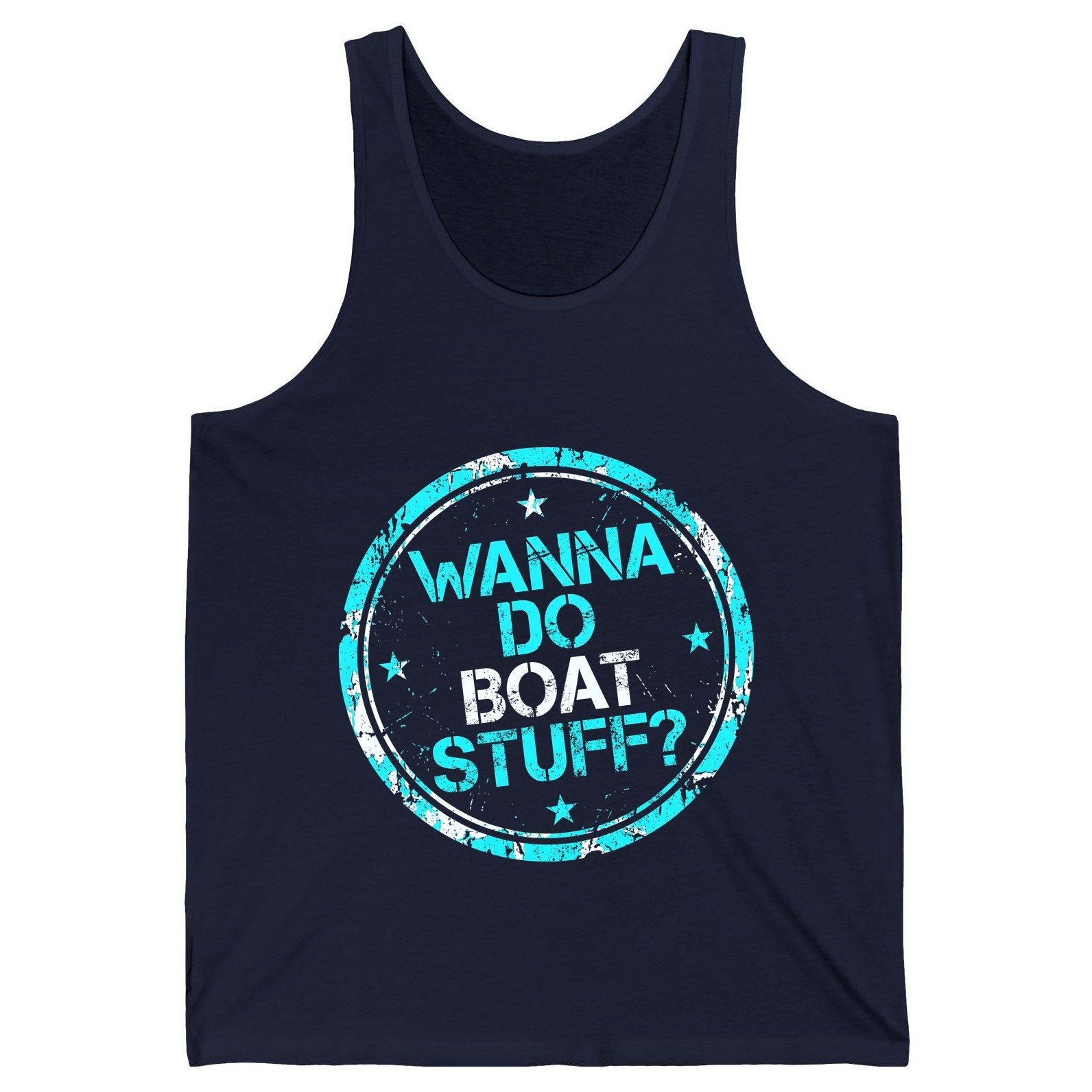 WANNA DO BOAT STUFF Funny Boating Tank Top - product mockup - Navy