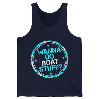 WANNA DO BOAT STUFF Funny Boating Tank Top - product mockup - Navy