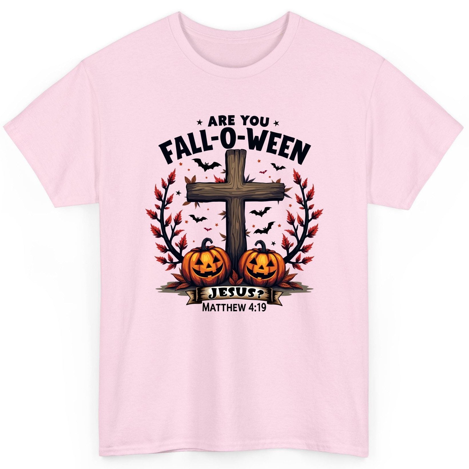 Are You Fall-O-Ween Jesus? christian Halloween T-Shirt Light Pink product mockup