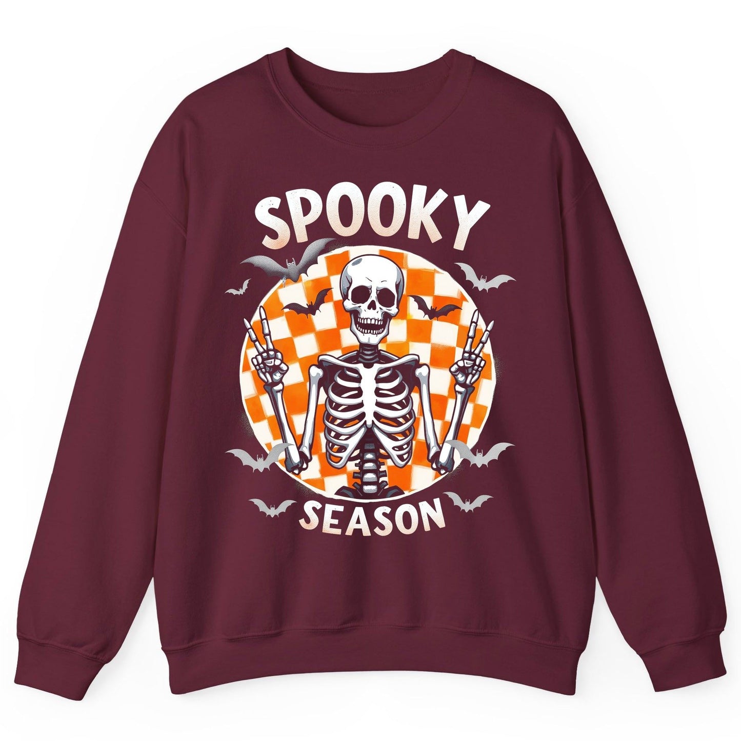 Spooky Season Halloween skeleton Sweatshirt Maroon product mockup