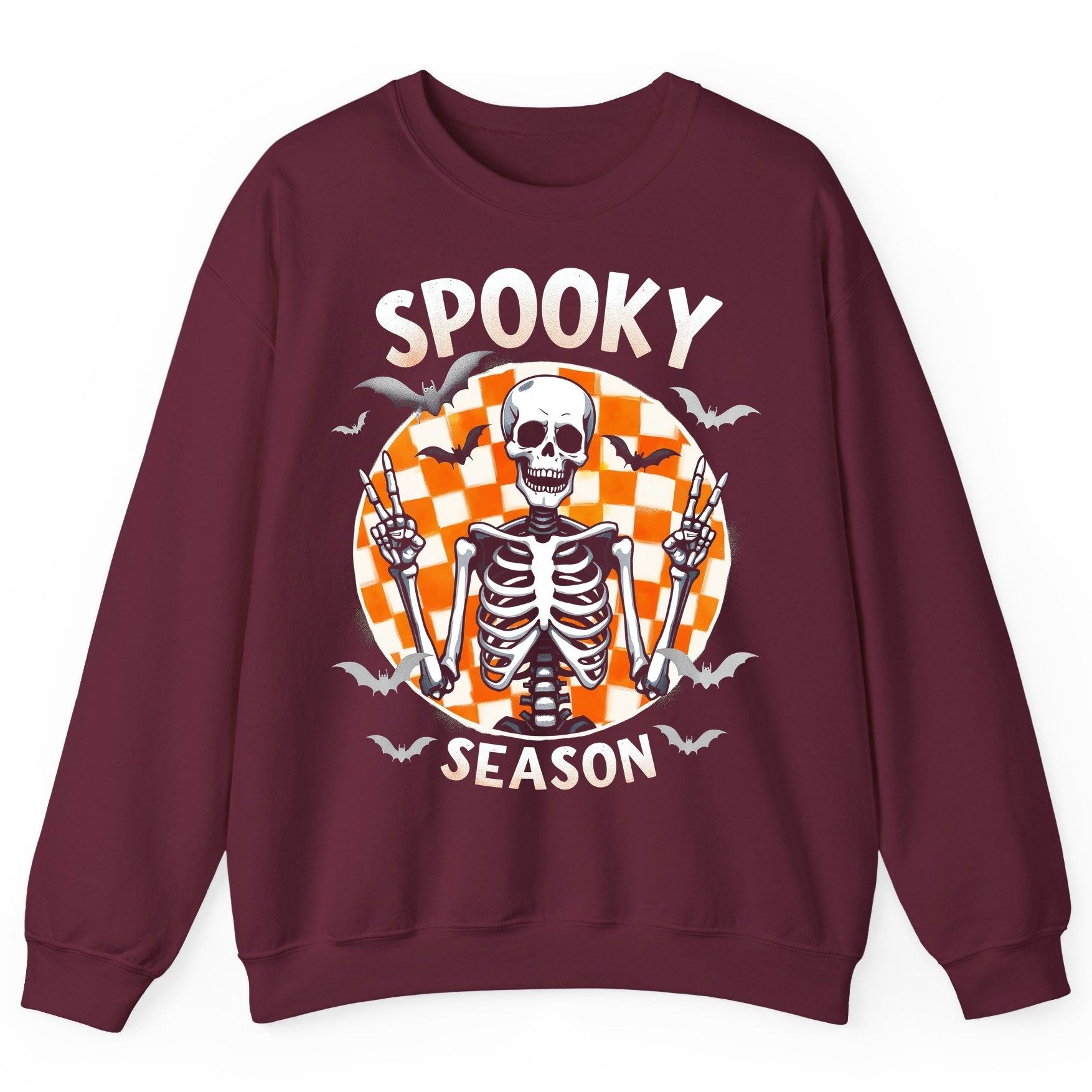 Spooky Season Halloween skeleton Sweatshirt Maroon product mockup