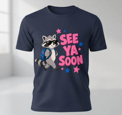 See Ya Soon Raccoon T-Shirt - product mockup - Navy