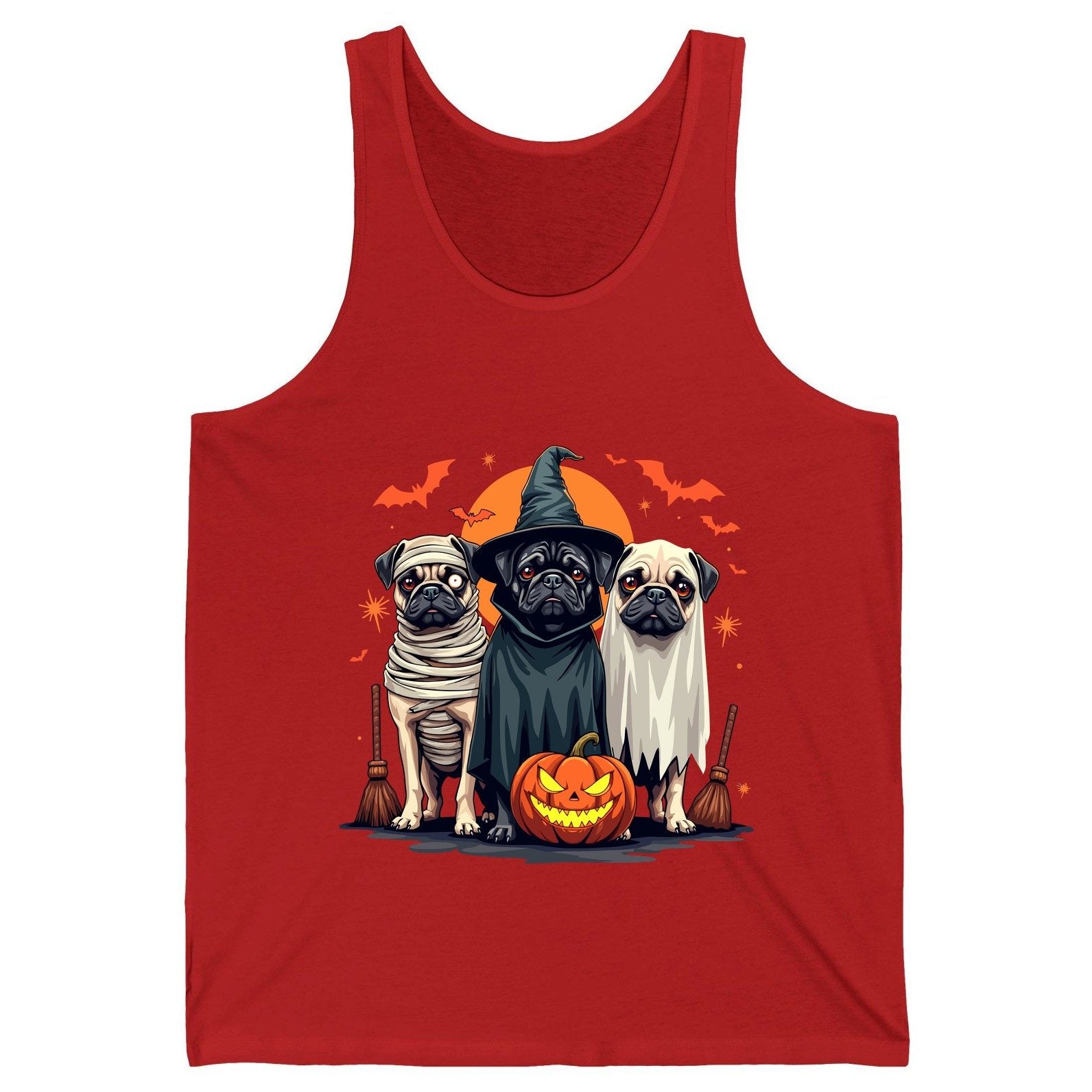 Halloween Pugs Costumes pugs Tank Top Red product mockup