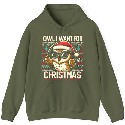 Owl I Want for Christmas Christmas owl Hoodie Military Green product mockup