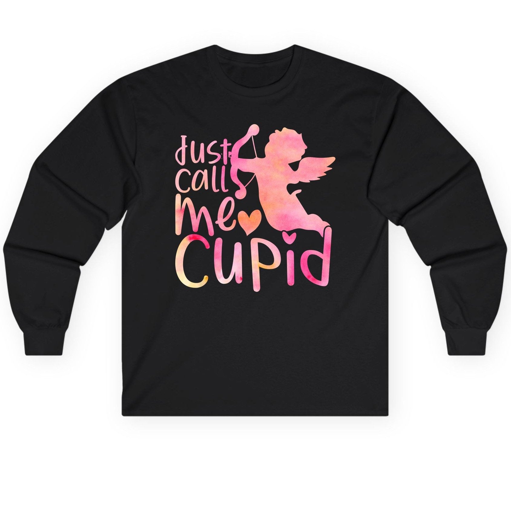 Just Call Me Cupid cupid Long Sleeve Tee Black product mockup