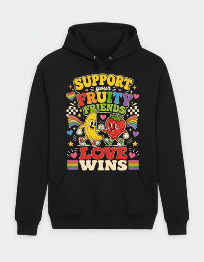Support Your Fruity Friends Love Wins Retro Lgbtq+ Pride Hoodie - product mockup - Black