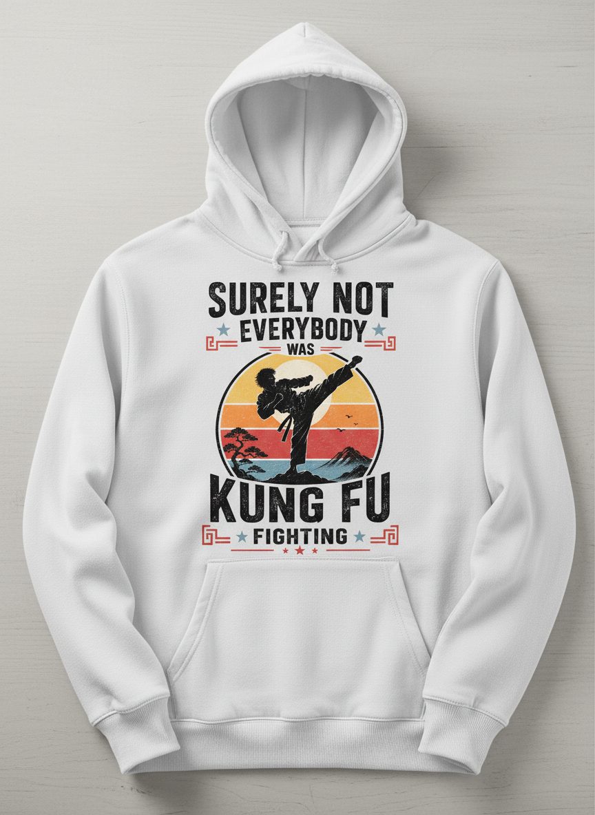 Surely Not Everybody Was Kung Fu Fighting Funny Martial Arts Hoodie - product mockup - White
