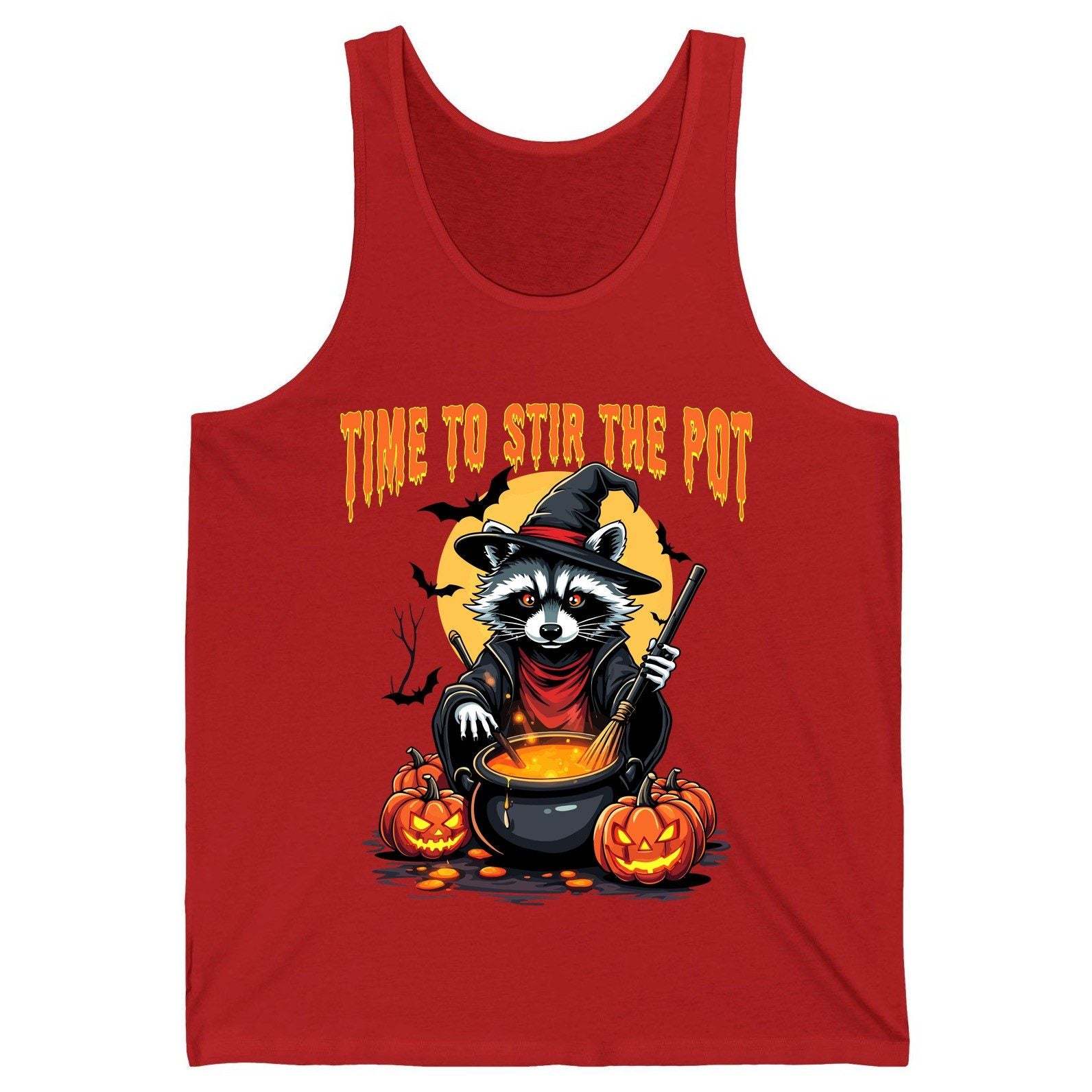Time to Stir the Pot Halloween raccoon Tank Top Red product mockup