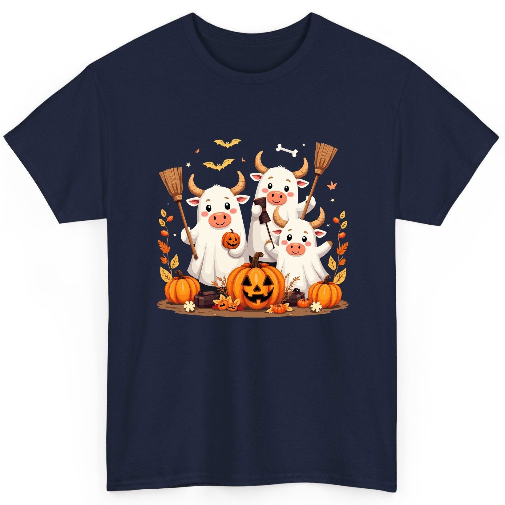 Cute Ghost Cows Halloween cows T-Shirt Navy product mockup
