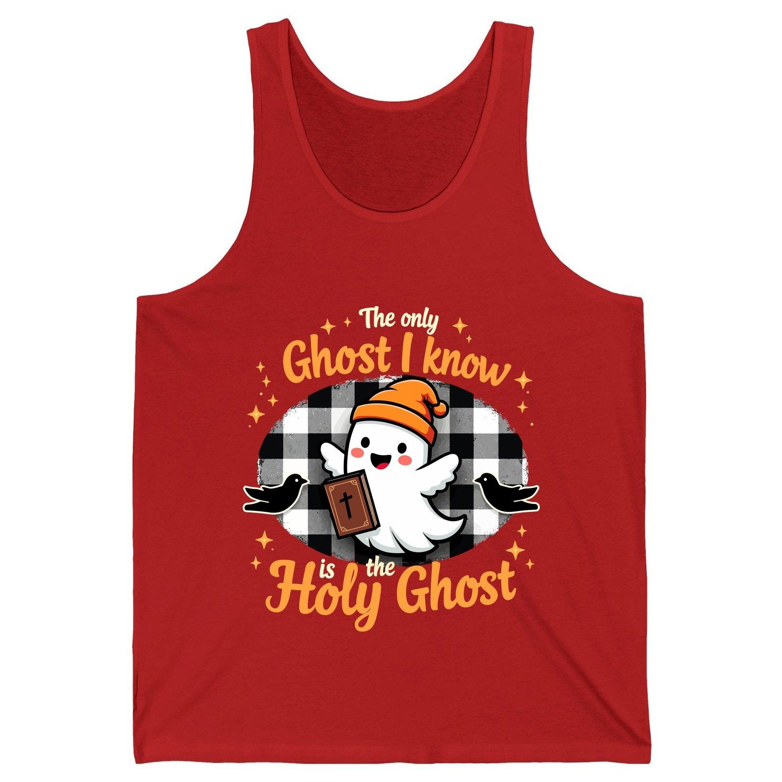 The Only Ghost I Know Is the Holy Ghost christian Halloween Tank Top Red product mockup