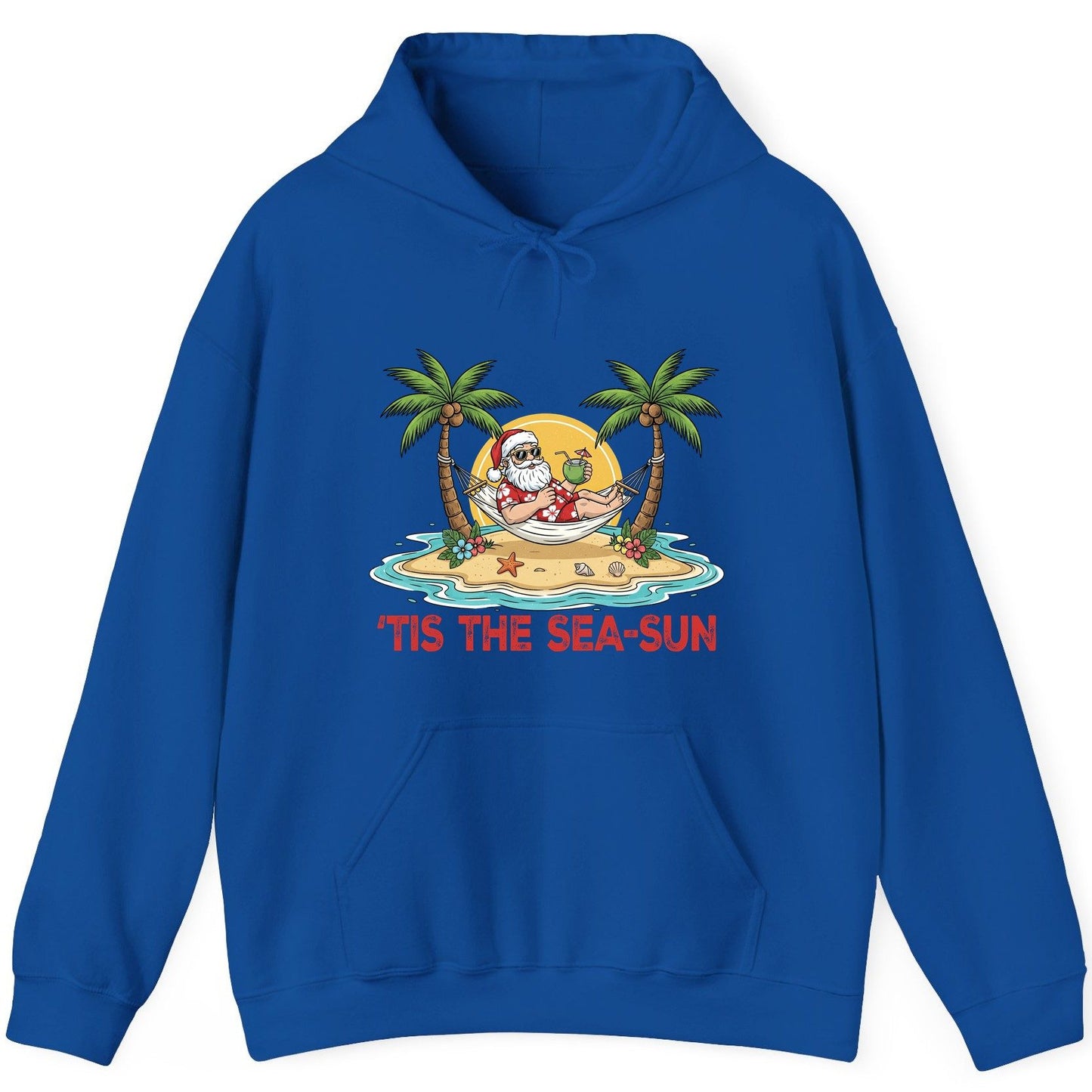 'Tis the Sea-Sun santa claus on a tropical vacation Hoodie Royal product mockup