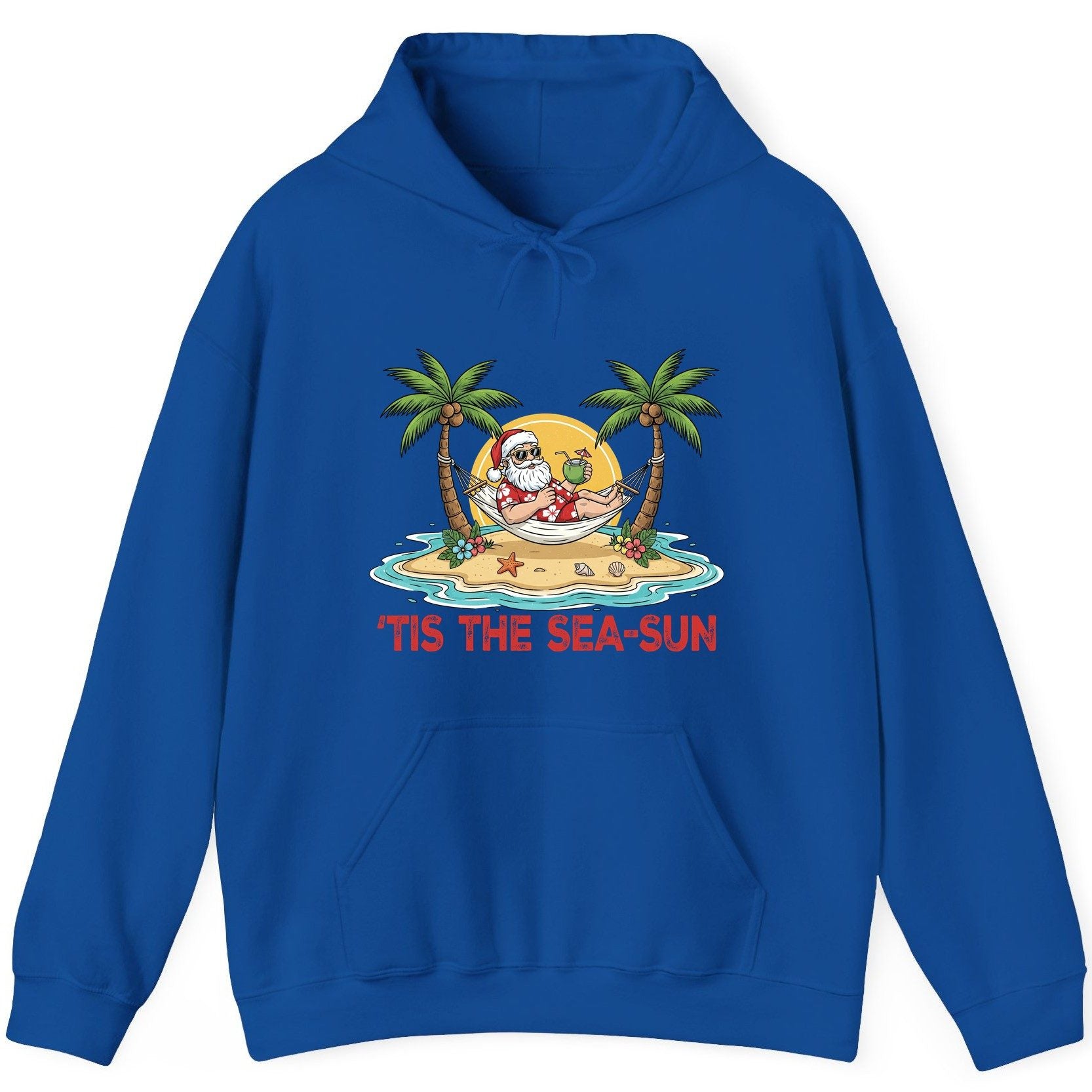 'Tis the Sea-Sun santa claus on a tropical vacation Hoodie Royal product mockup