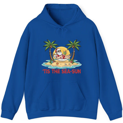 'Tis the Sea-Sun santa claus on a tropical vacation Hoodie Royal product mockup