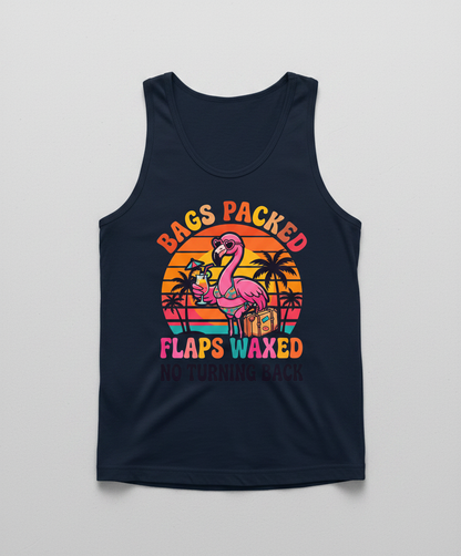 Bags Packed Flaps Waxed Funny Flamingo Vacation Tank Top - Navy