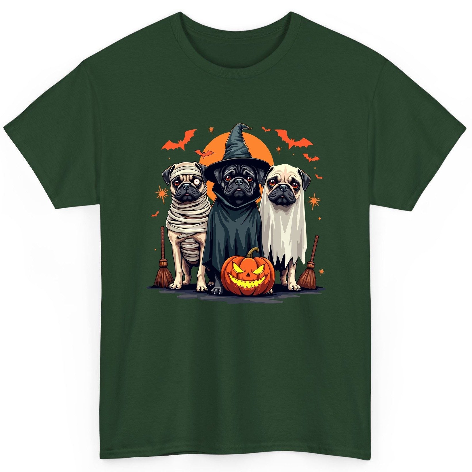 Halloween Pugs Costumes pugs T-Shirt Forest Green product mockup