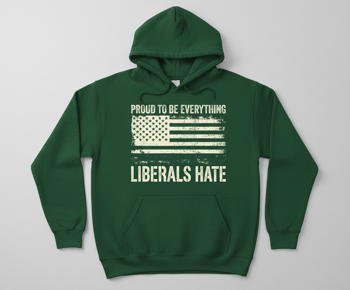 Proud To Be Everything Liberals Hate American Flag Hoodie - Forest Green