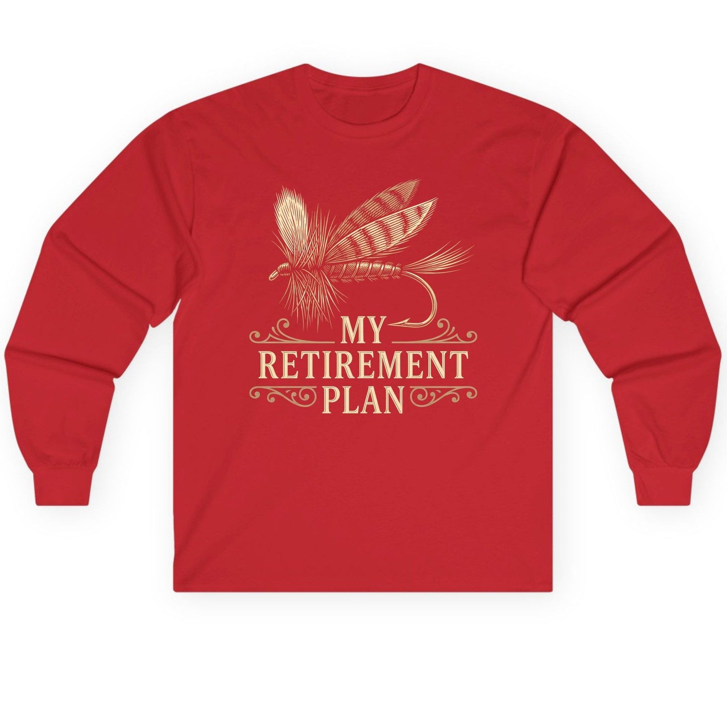 My Retirement Plan fly fishing Long Sleeve Tee Red product mockup