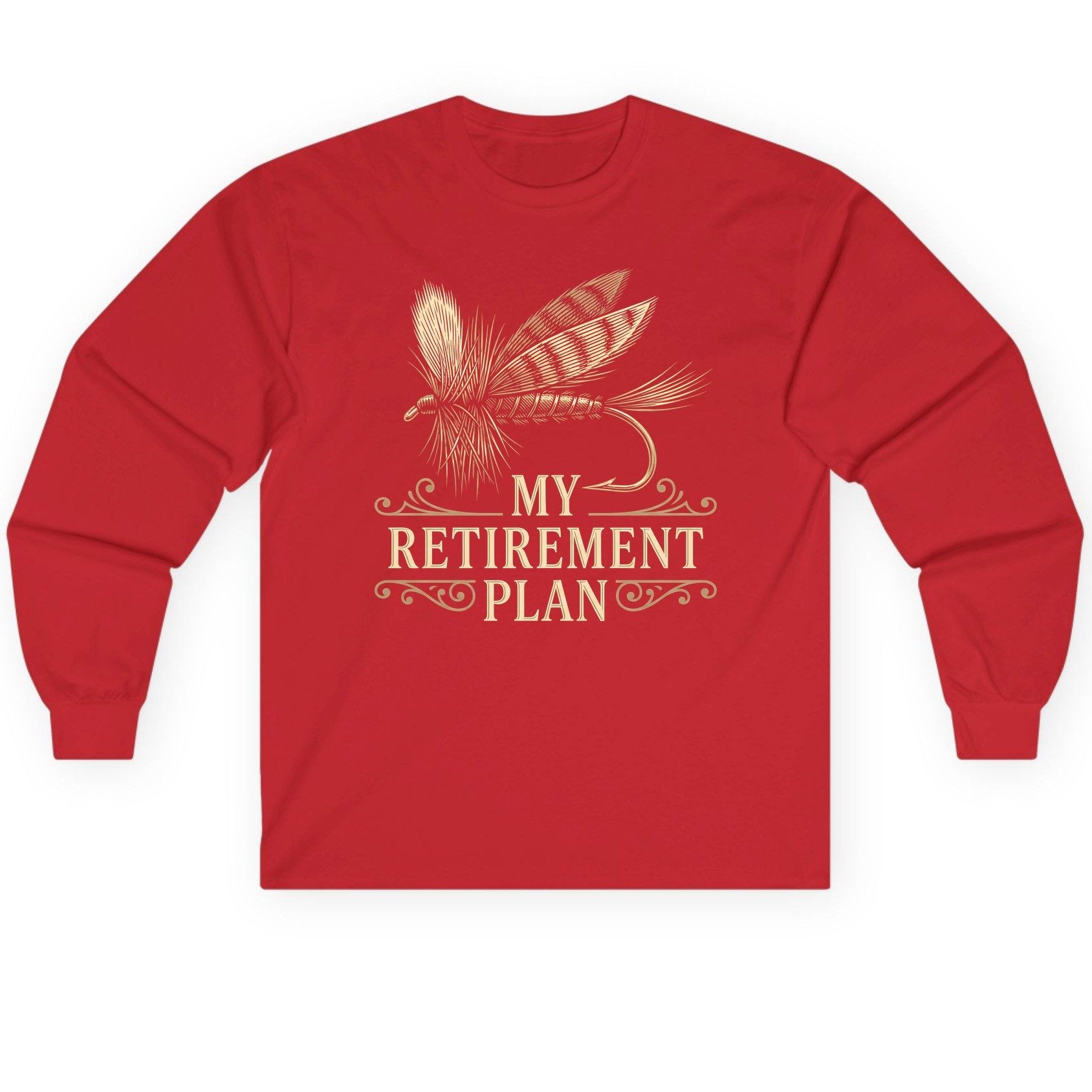 My Retirement Plan fly fishing Long Sleeve Tee Red product mockup