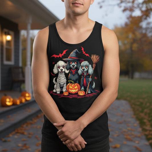 Spooky Poodle Trio Halloween dogs Tank Top Black lifestyle mockup