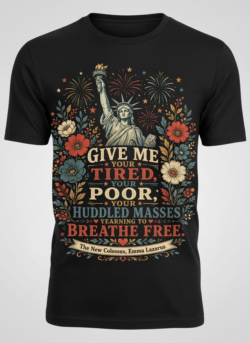 Breathe Free Patriotic Statue Liberty Vintage Americans T-Shirt - product mockup - Black