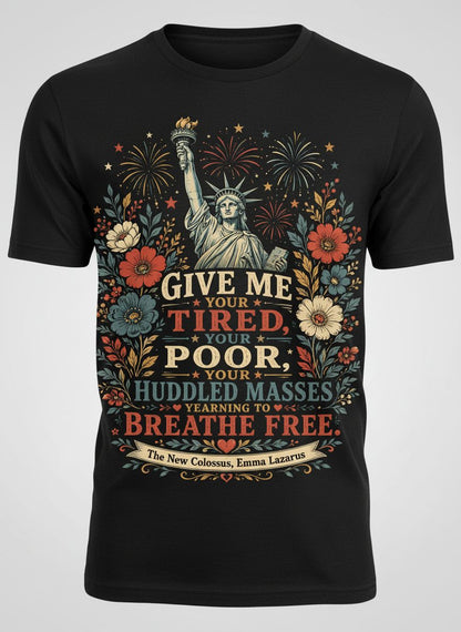 Breathe Free Patriotic Statue Liberty Vintage Americans T-Shirt - product mockup - Black