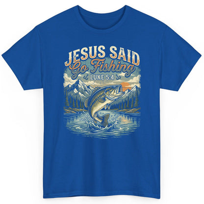 JESUS SAID Go Fishing LUKE 5 4 Retro Christian T-Shirt - product mockup - Royal