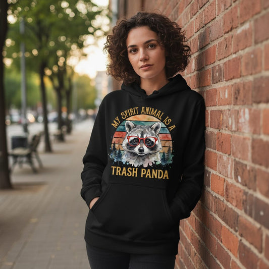 My Spirit Animal Is a Trash Panda raccoon Hoodie Black lifestyle mockup