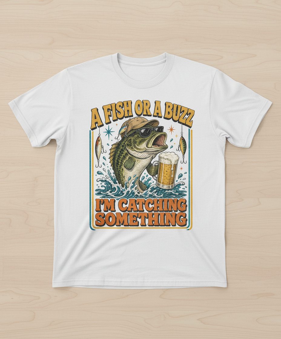 A FISH OR a BUZZ I'M Catching Something Funny Fishing T-Shirt - product mockup - White