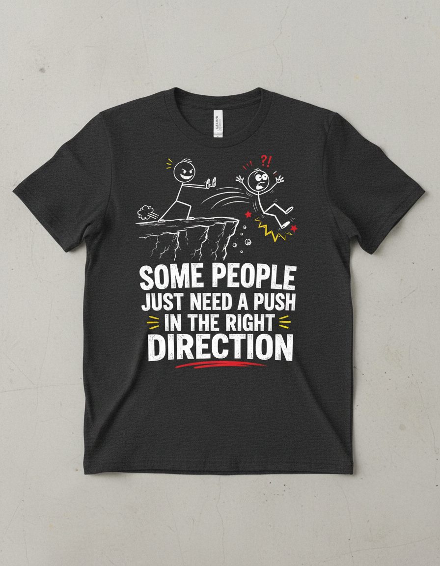Some People Just Need a Push in the Right Direction Funny Sarcastic Humor T-Shirt - product mockup - Dark Heather