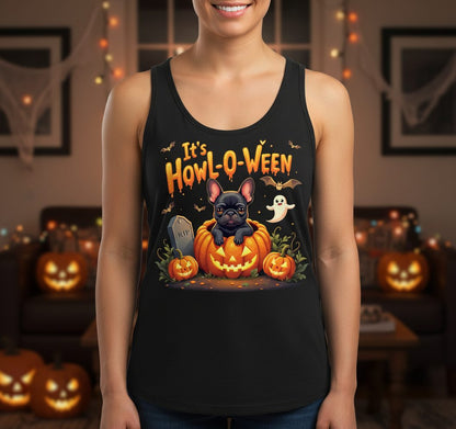 It's Howl-O-Ween french bulldog Tank Top Black lifestyle mockup