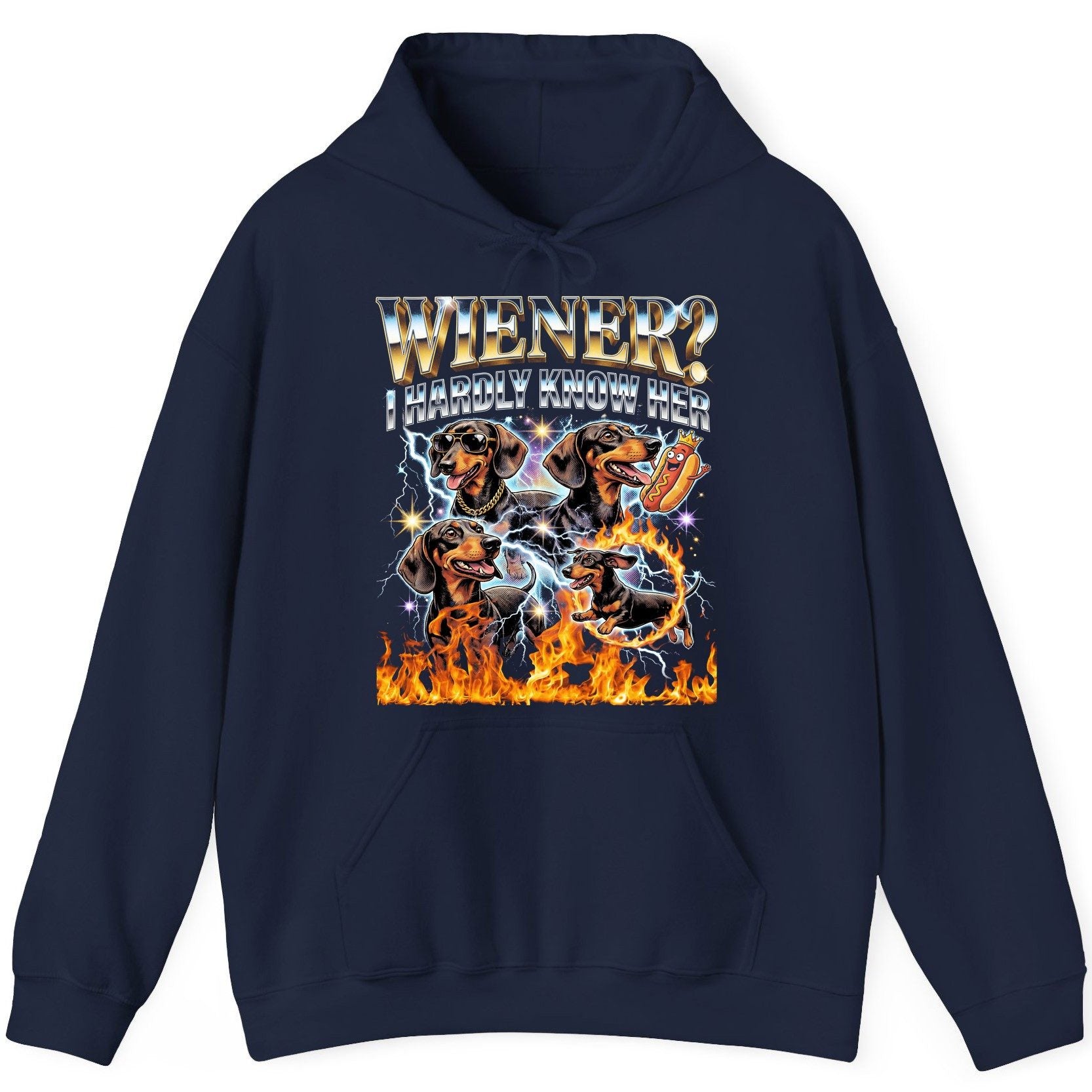 Wiener I Hardly Know Her dachshund Hoodie Navy product mockup